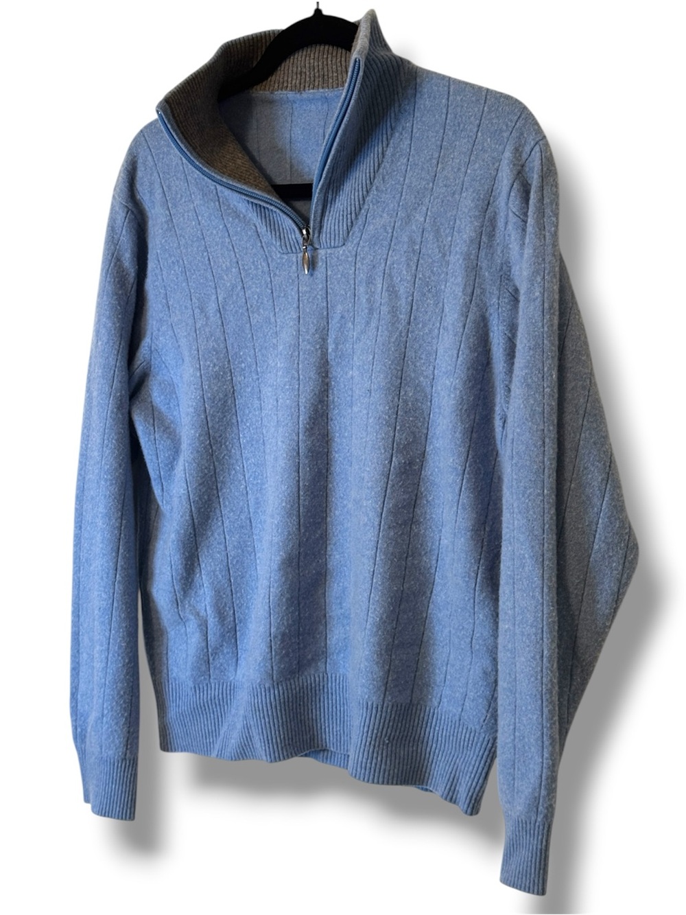 100% Cashmere Quarter Zip Sweater Light Blue - AS IS